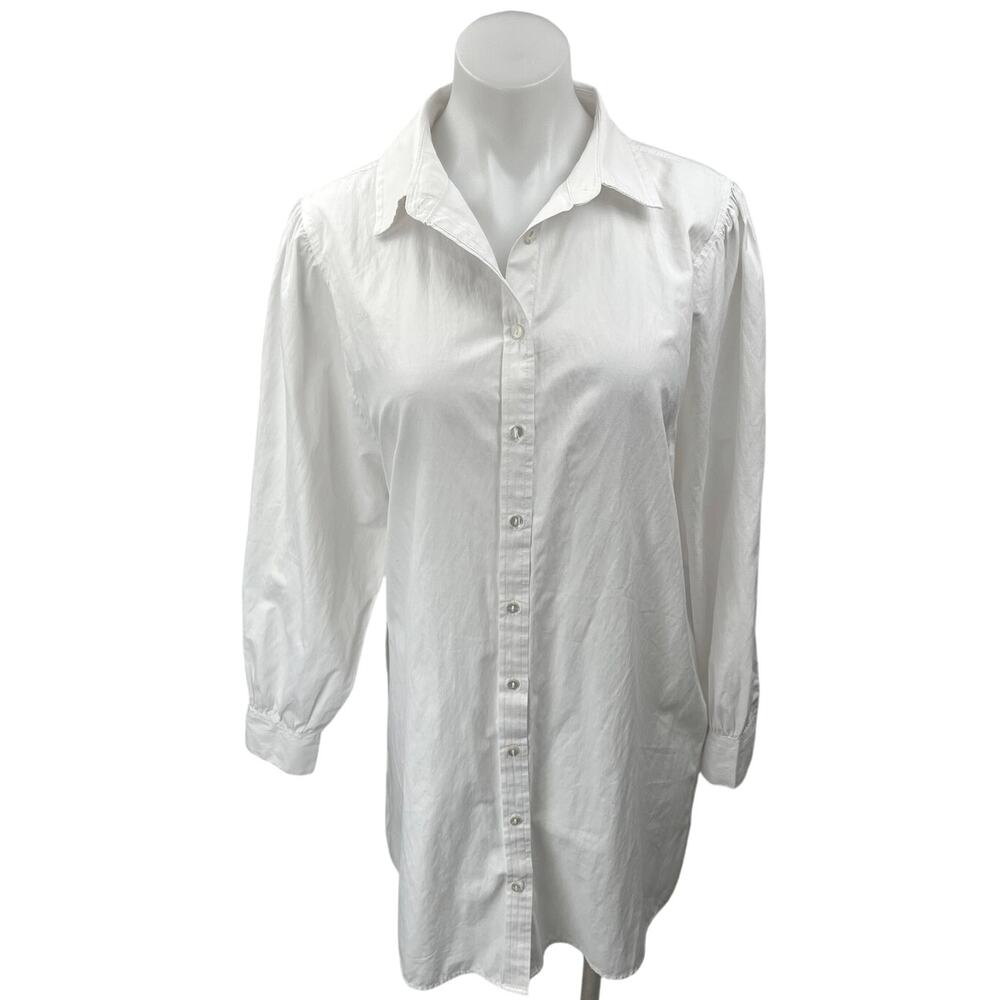 Stradivarius Women's White Long Sleeve Button Down Collar Mini Shirt Dress Sz M